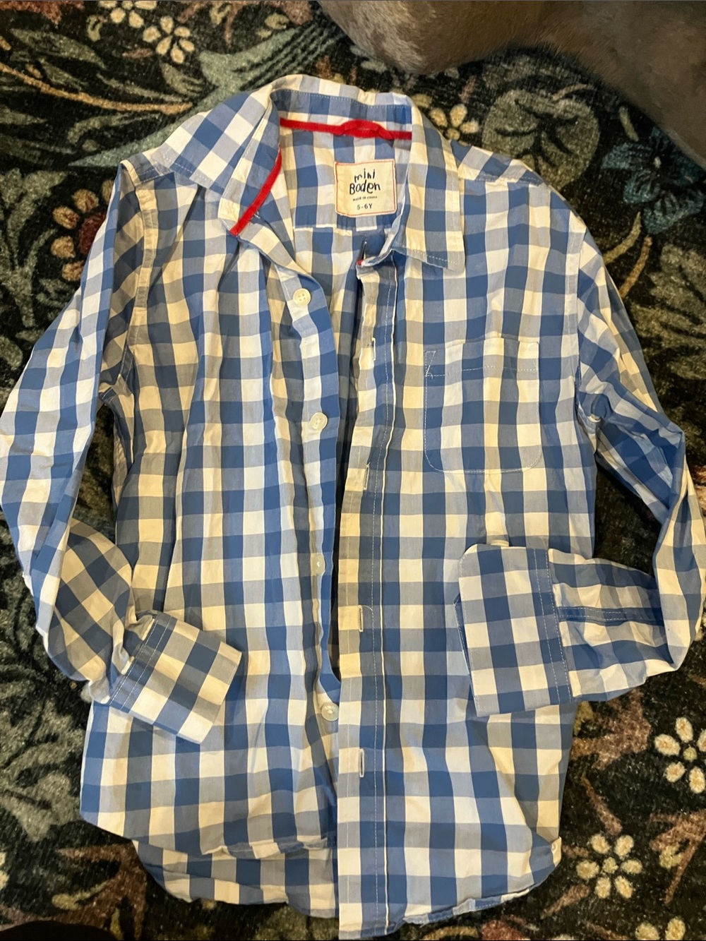 Mini Boden Blue & White Gingham Button-Down Shirt